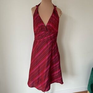 David Meister Red Multi Silky Twist Strap Open Back Halter A-Line Dress Size 8